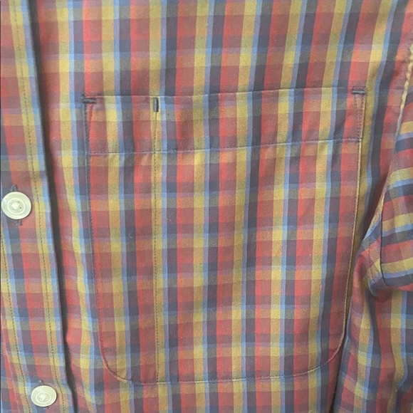 Duluth Trading Co Mens Slim Fit M Red, Blue & Mustard Plaid Shirt Fall - Picture 3 of 8
